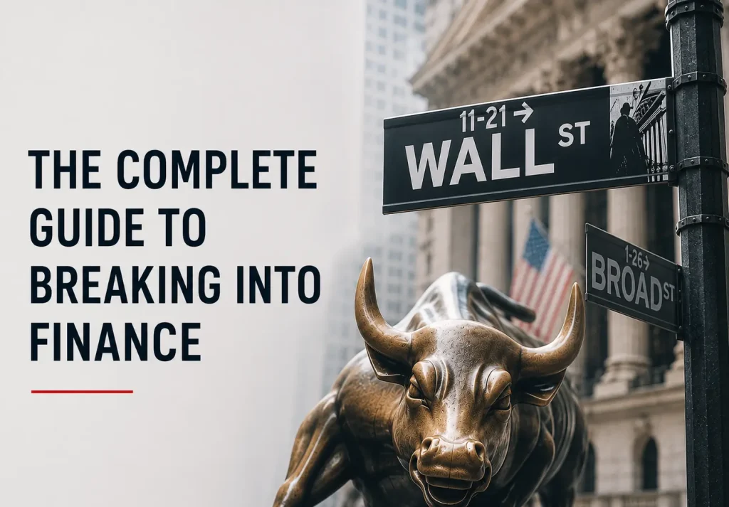 Young finance professional analyzing stock market data while preparing for a career on Wall Street