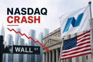 NASDAQ 100 chart showing a sharp market decline and the key downside targets identified in an earlier forecast