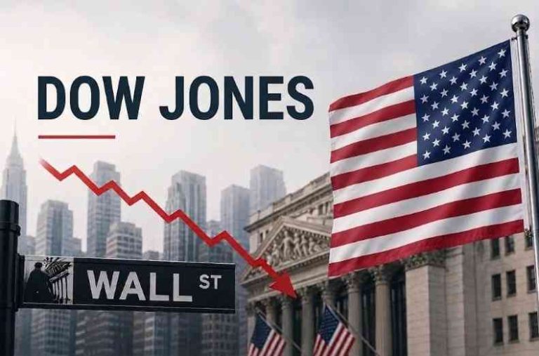 Federal Reserve Chair speaking as stock market charts react to CPI data and shifting interest rate expectations