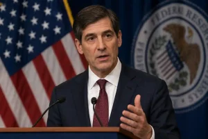 Dow Jones, Nasdaq 100, and S&P 500 charts falling after hawkish comments from Federal Reserve Chair Kevin Warsh
